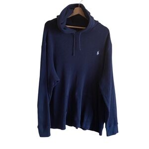 Polo Ralph Lauren Waffle Thermal Hooded Long Sleeve Shirt Men XXL Navy Blue FLAW